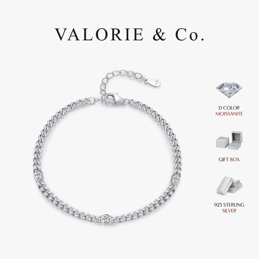 VALORIE® White Gold Plated Round Moissanite Twisted Bracelet - Sterling Silver