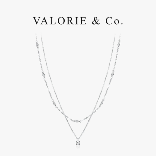 VALORIE® Moissanite Double Layer Pendant Round Stylish Choker