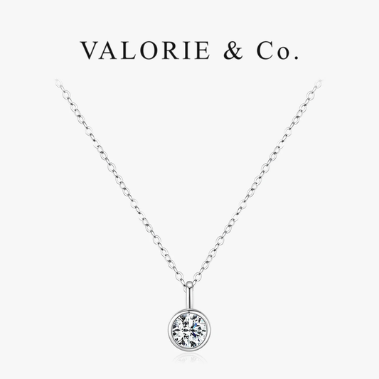 VALORIE® 1 Carat Round Bezel Moissanite Pendant Necklace